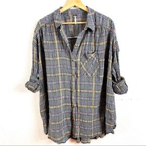 Free People Oversized Plaid Button Down Top M